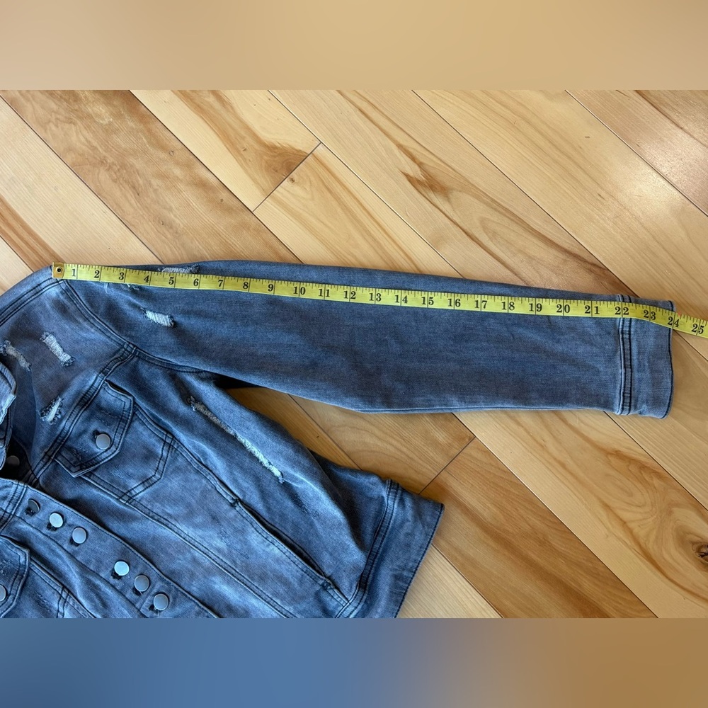 Charlie B Distressed Gray Denim Jacket - Picture 6 of 8